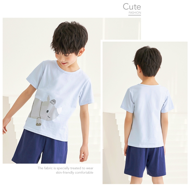THREEGUN Water-Soft Cotton Children's Short-Sleeve Shorts Pajama Set, Boys And Girls, 89205D0, Light Green, Size 120 9