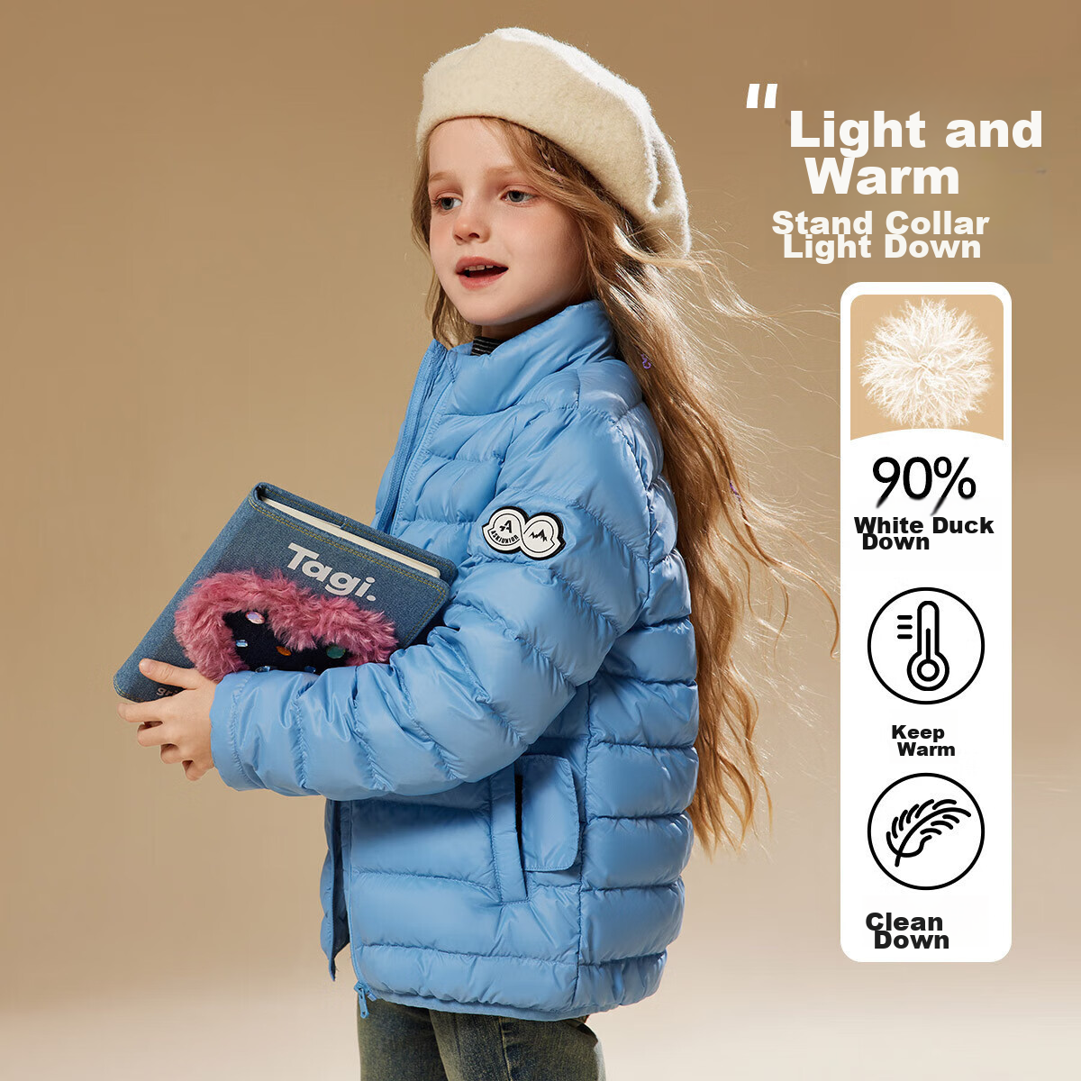 ASK JUNIOR 90% Down Jacket for Men And Women, Autumn And Winter Thick Warm Versatile down Inner Liner Sporty Style, Sky Blue, Size 160