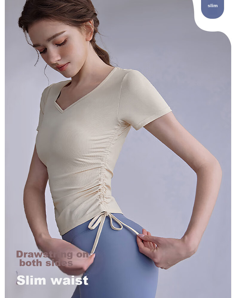 XUEXIMAN Yoga Top Short Sleeve Women's High Elasticity Pleated Slimming Pilates Sports Quick-Dry T-Shirt Fitness Wear Summer 6