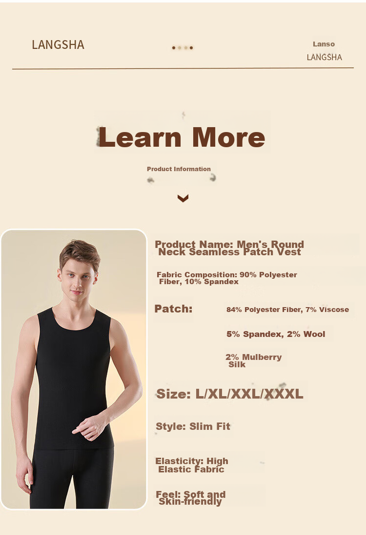 LangSha Thermal Vest for Men, Wool And Silk Patch, Slim Fit, Seamless, Sleeveless, Plus Size Undershirt 10