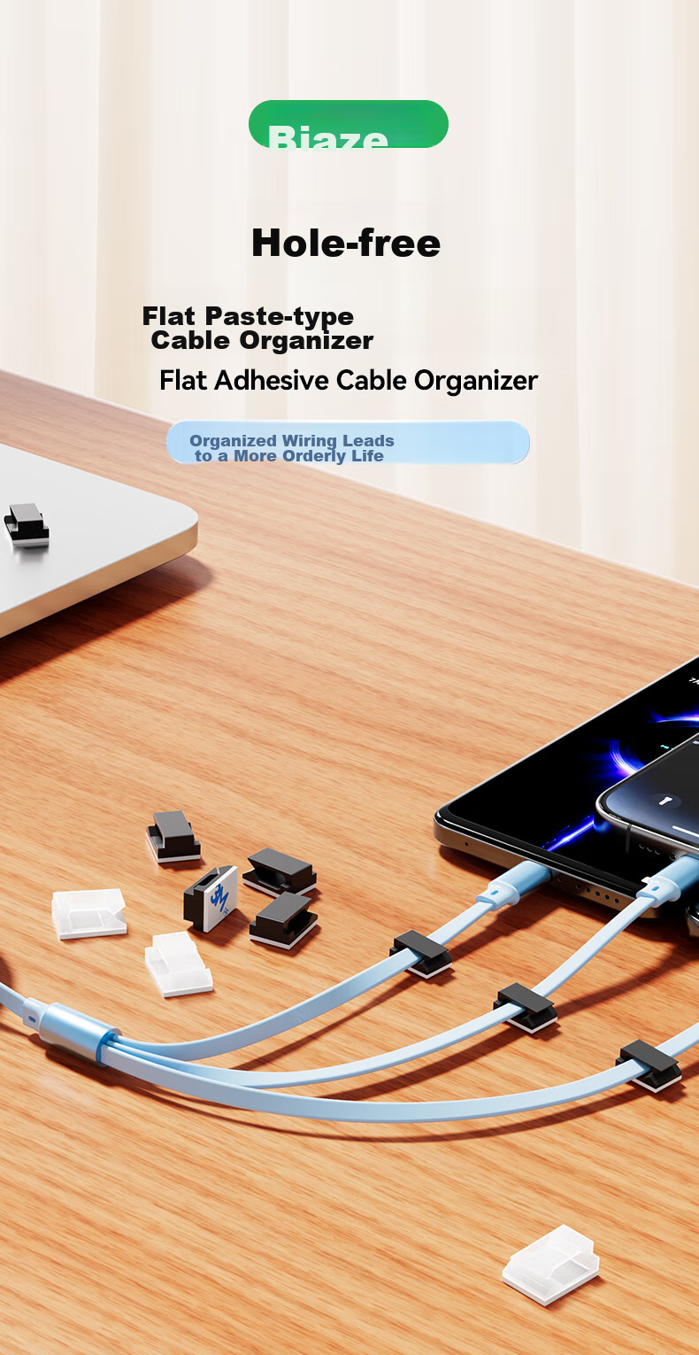BIAZE Cable Organizer, Inner Diameter 11mm Self-Adhesive Flat Wire Fixer, Cable Management Tool for Network And Electrical Wires, Desktop Cable Clip, Wire Holder, Black, Pack of 100 1