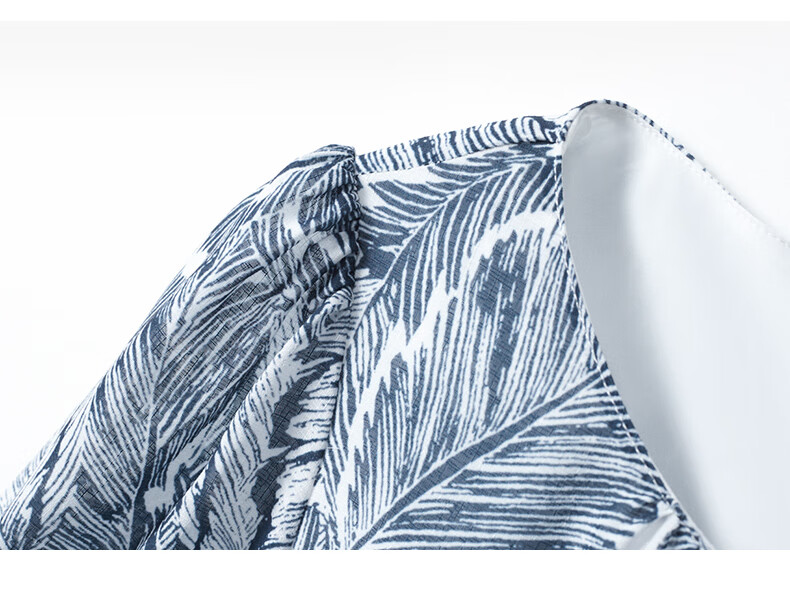 Yanyu Printed Short Sleeve Dress Women's 2026 Summer Retro Commuter Mid-Length Round Neck Dress Blue Floral S 19
