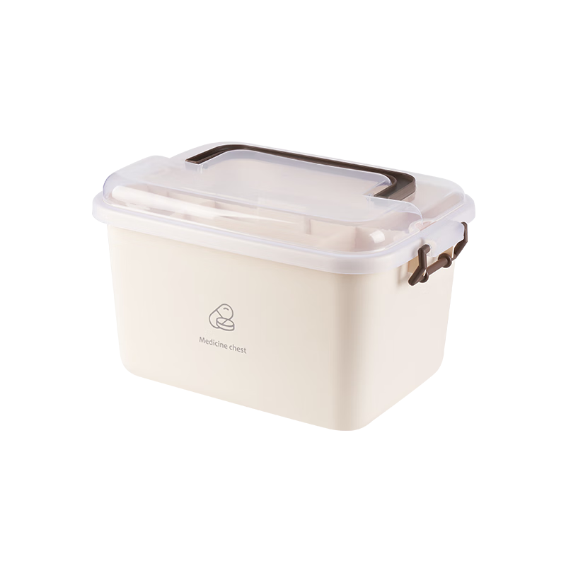 Baicaoyuan Plastic Household Medicine Box, Portable Multifunctional Drug Storage Case, Double-Layer Medium Size, 1 Piece