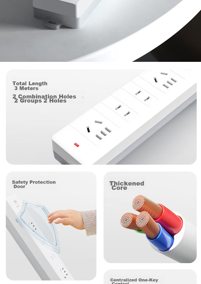 Deli 3C Certified National Standard Safe Power Strip/Extension Cord/Surge Protector with Master Switch, Child Safety Lock, 4 Outlets, 3 Meters, 18251-03 2
