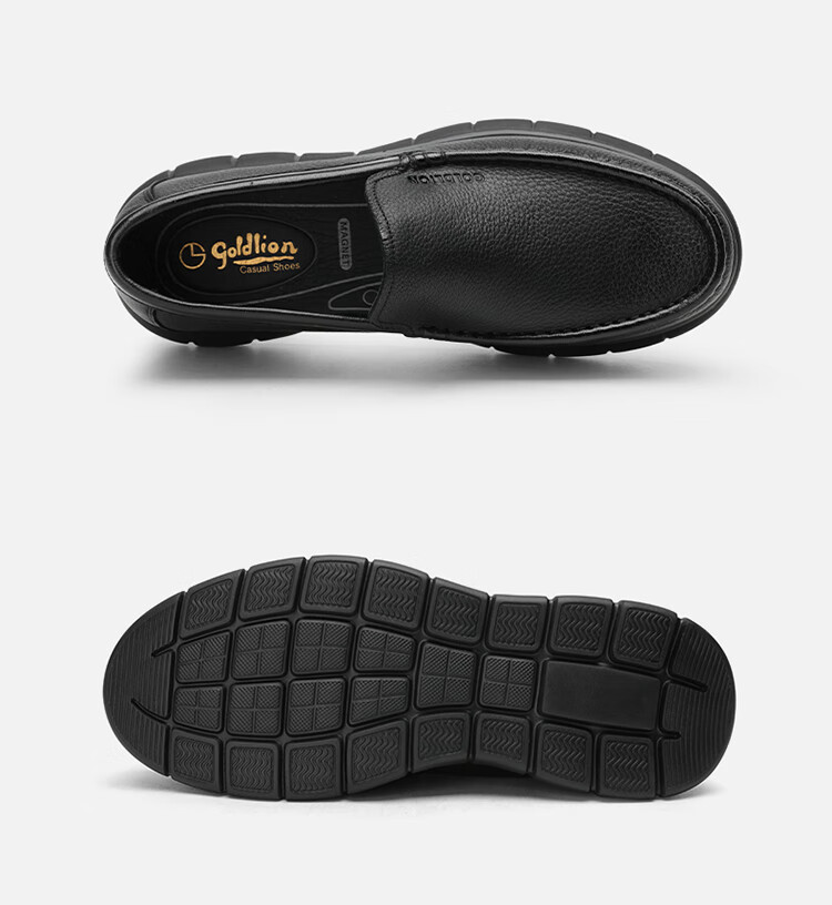 Goldlion Men's Shoes, Leather Shoes, Fashionable Business Casual Shoes, Comfortable Loafers, 55923018401A-Black Size 38 9