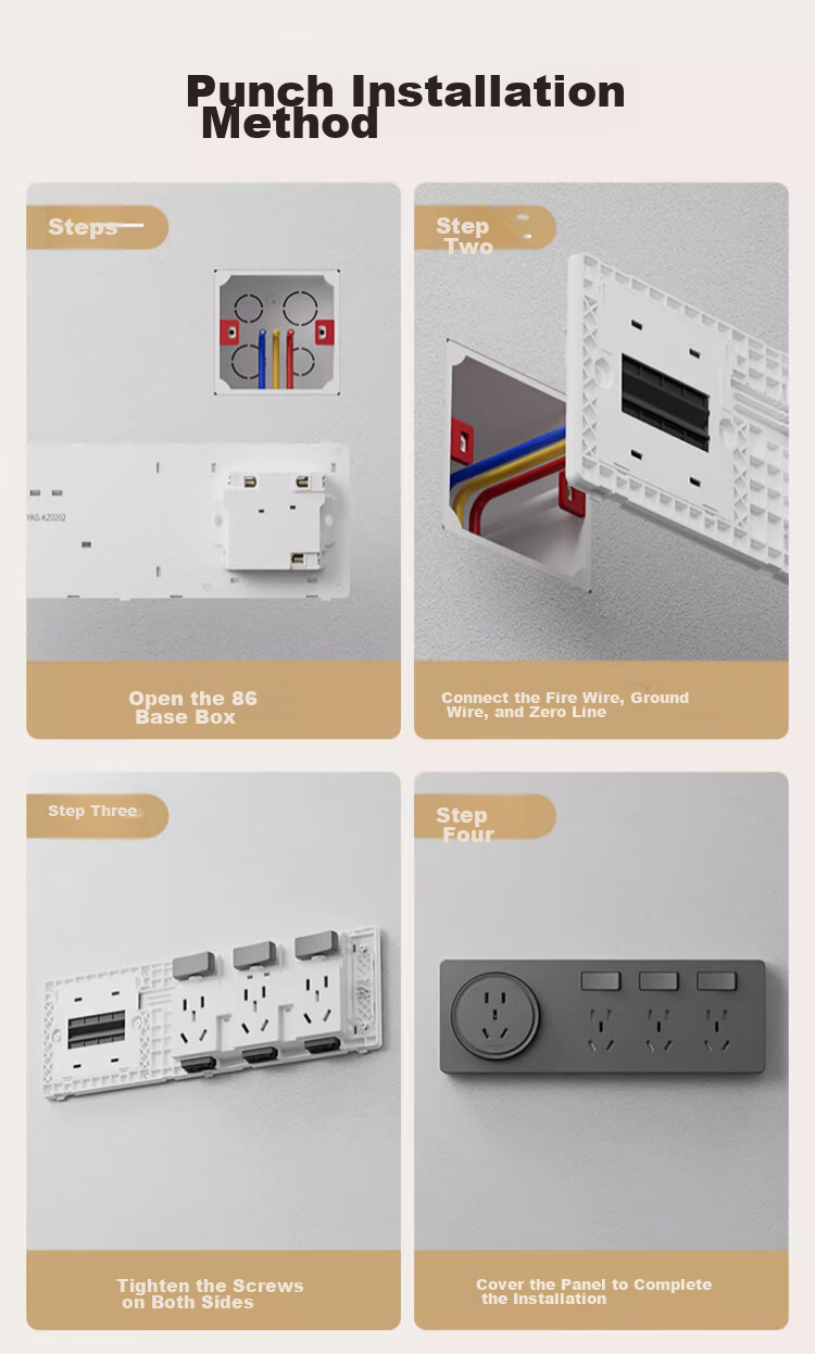 AUX 86-Type Expandable Socket with Switch Panel, Surface-Mounted Expansion Power Strip Converter, Multifunctional Power Strip, Gray, Four Outlets, Five-Hole, 10A 13