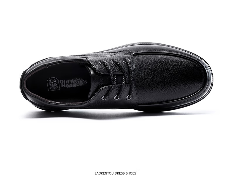 LAORENTOU Men's Leather Shoes, Business Casual Low-Top Shoes, Top-Grain Cowhide Lace-Up Thick-Soled Breathable Dad Shoes, 260279, Black, Size 39 15