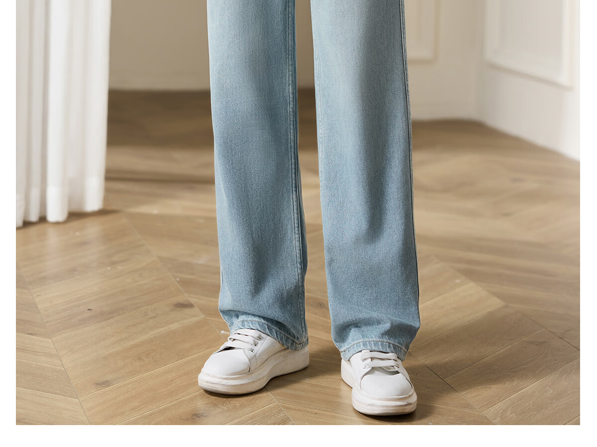 Chushen Spring And Autumn High-Waisted Jeans for Women with Single Button, Casual Versatile Retro Slimming Straight-Leg Pants Long Trousers S143N1003 11