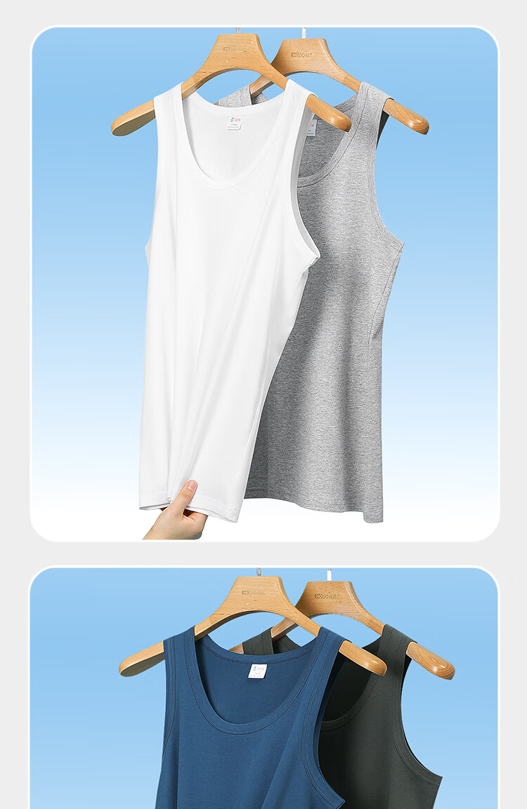 Hodo 2-Pack Pure Cotton Tank Tops for Men, Sports Sweat-Absorbing Breathable Undershirts Set, Size 170/95 15
