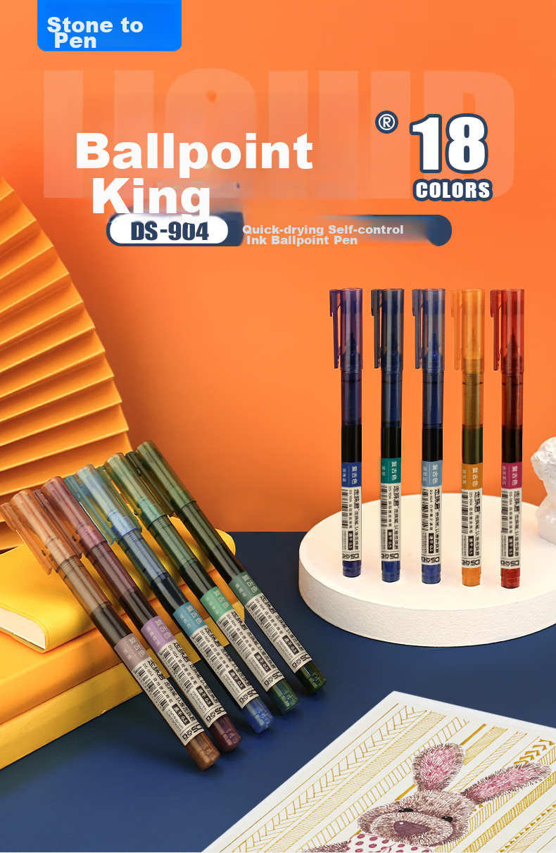 Dianshi Colorful Rollerball Pen, 0.5mm Full Needle Tube, Student Signature Pen, Ink Pen, Ballpoint Pen, 904 Ballpoint, Vintage Color, Multiple Colors, Quick-Drying, 5 Pens Per Box 1