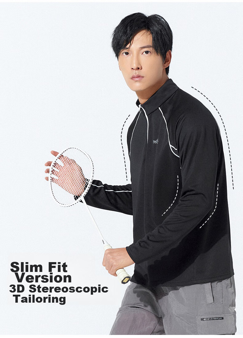 TECTOP Quick-Dry Men's Outdoor Stand-Collar Breathable Running Elastic Long-Sleeve T-Shirt Reflective Cycling Jersey 035 Men's Black S 8