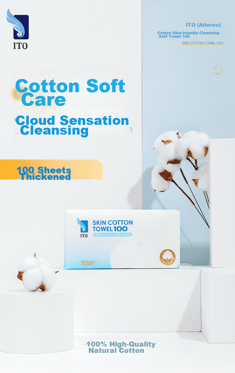 ITO Pure Cotton Facial Wipes, 100 Sheets * 4 Packs, Disposable Face Cleansing Towels, Gift for Wome 1