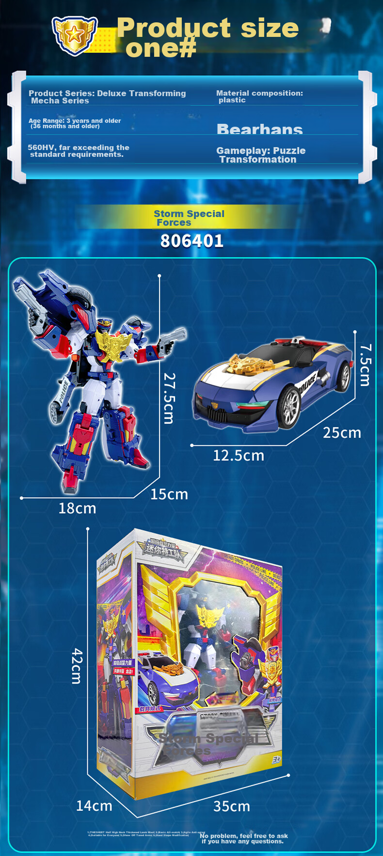 MinitegongduiX Storm Special Police Seven Super Battle Force Transforming Mecha Dual-Form Fule Zhanqi Toy, Gift for Young Boys 18