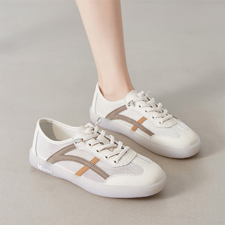 ZHR Women's Casual Shoes, Summer Mesh Lightweight White Sneakers, Versatile Round Toe Breathable Women's Shoes, A67E, Beige Gray, Size 39 20