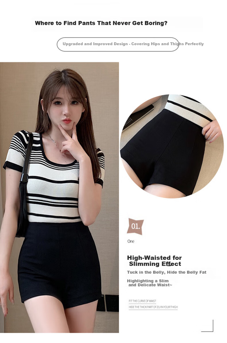 LangSha Women's Suit Shorts, 2025 Autumn Thin Style, Slim Fit Black Shorts, Korean Style Versatile High-Waist Elastic Leggings 6