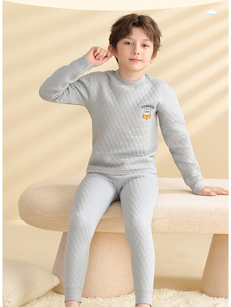 Nanjiren [Three-Layer Padded School Uniform Essential] Children's Thermal Underwear, Boys' Winter Thickened Autumn Clothes And Pants, Pajama Set 2