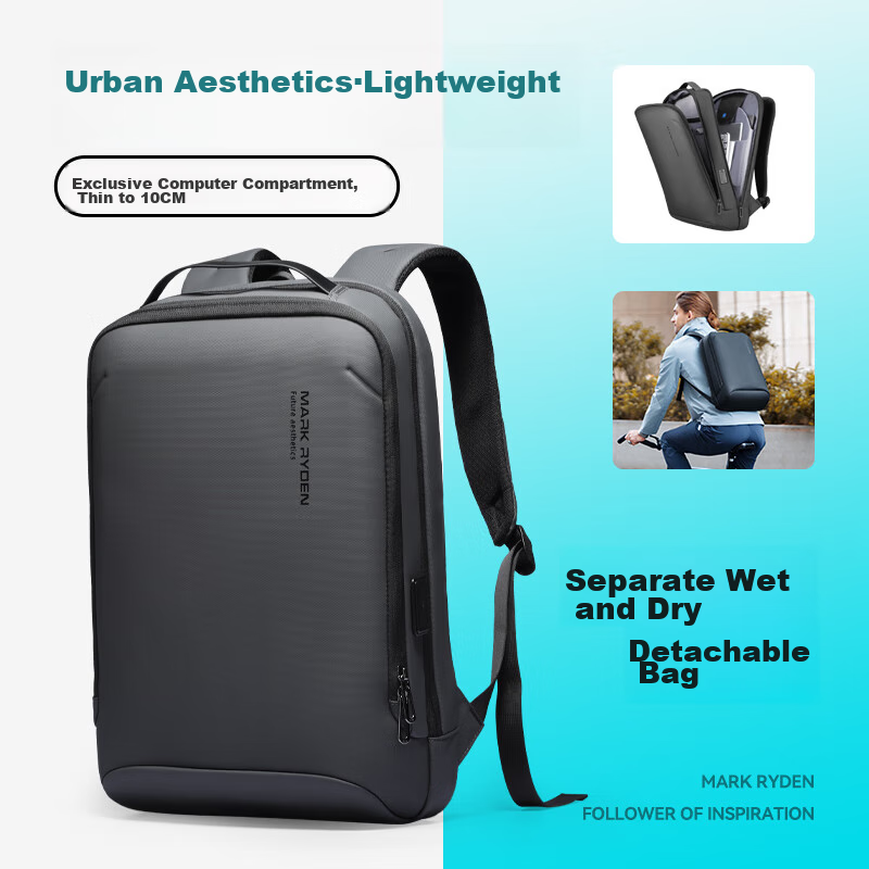 MARK RYDEN Men's Mini Backpack, Lightweight Business Travel Laptop Bag with Wet And Dry Separation, MR9008 Graphite Gray
