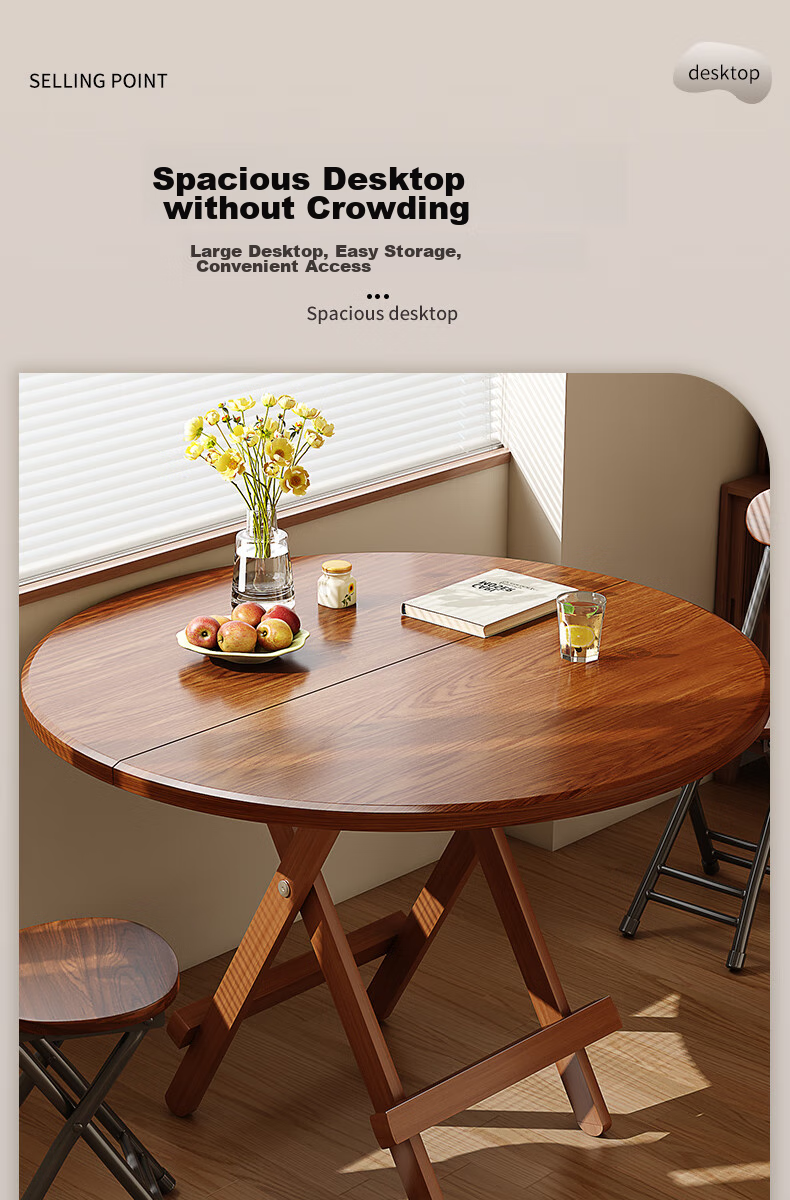 Chibailun Folding Table, Home Folding Dining Table, Compact Round Table for Small Apartments, Simple Portable Small Table 4