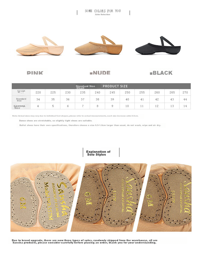 Sansha Adult Ballet Practice Shoes, Elastic Mesh with Leather Sole, Cat Paw Dance Shoes, Breathable Soft Shoes, 357X Meat Size 37 3