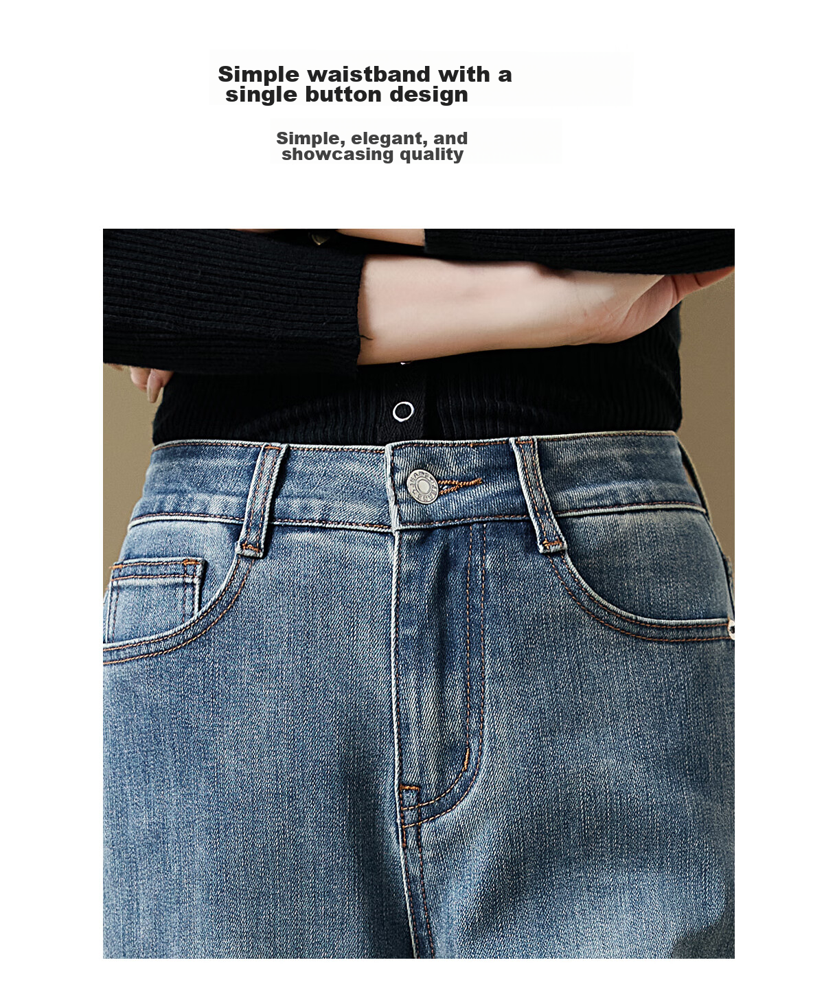 Chushen Women's High-Waisted Vintage Slim-Fit Jeans with Stylish Design And Functional Pockets, Straight-Leg Trousers S143N1001 7