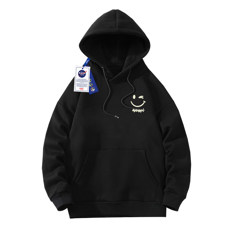 NASA GISS Official Collaboration Hoodie for Men, Autumn Loose-Fit Sweatshirt Pullover Top, Black, M