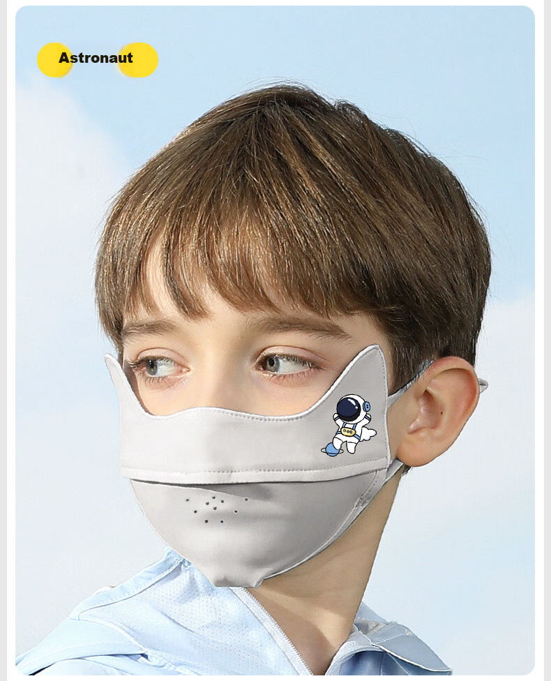 Moremerry Children's Sun Protection Face Mask, Windproof And UV-Resistant, for Boys And Girls, Summer Lightweight Ice Silk Breathable Face Cover, Gray, Size L 18