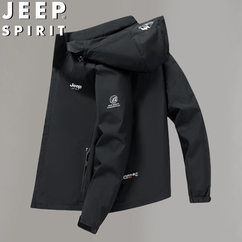 Мужская ветровка JEEP SPIRIT, с капюшоном, для активного отдыха, черная, XL