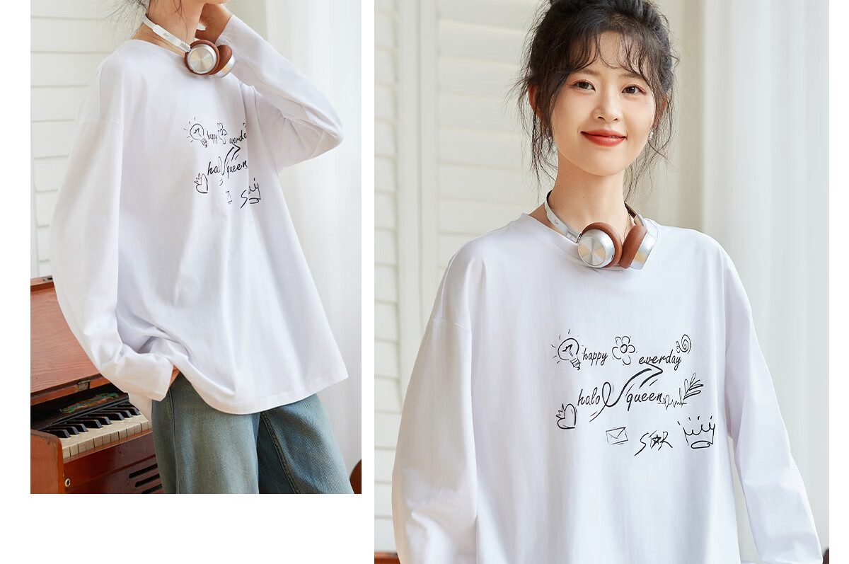 Halo Queen Long-Sleeve T-Shirt for Women, Spring And Autumn Round Neck Letter Print Casual Loose Comfortable Base Shirt Top New Product H143T2011 24