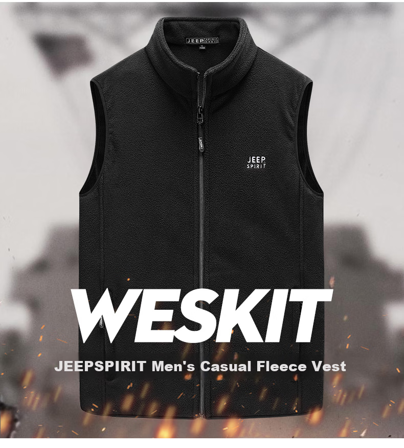 JEEP SPIRIT Men's Fleece Vest, Spring And Autumn Stand-Up Collar Sleeveless Tank Top, Men's Outerwear Jacket, Black, 3XL 1