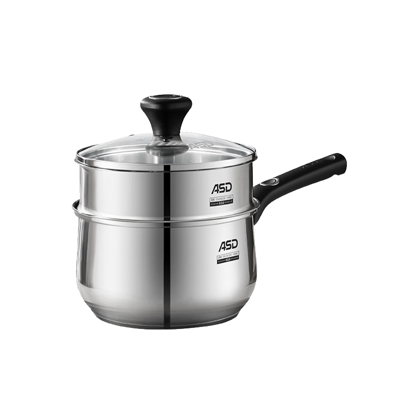 ASD 18CM 304 Stainless Steel Milk Pot Multi-purpose Soup Pot with Steaming Rack NS18B1WG-Z for Gas and Induction Cookers