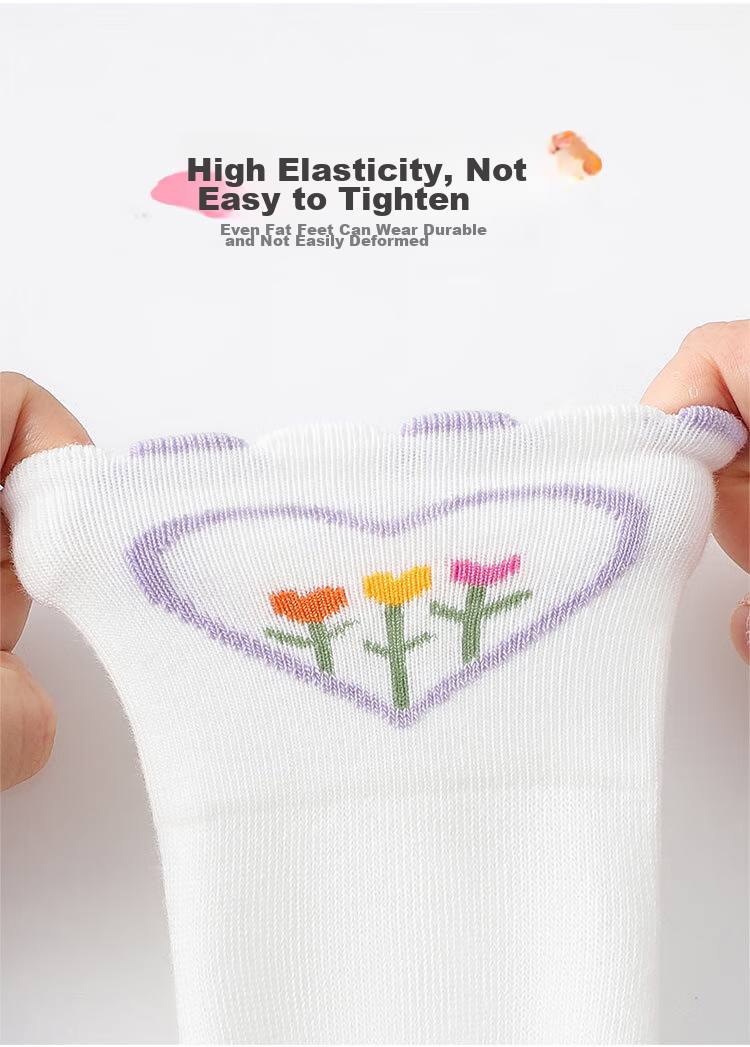 LangSha Children's Socks, Girls' Spring And Autumn Mid-Calf Cotton Socks, Comfortable Breathable Student Socks, Cute Socks for Older Children, Durable Socks 5