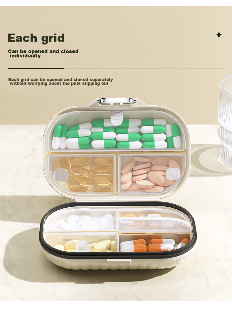 Baicaoyuan Portable Pill Organizer, Weekly Dosing Box, Seven-Day Travel Pill Dispenser, Personal Medicine Container, Sealed Moisture-Proof Large Capacity 23