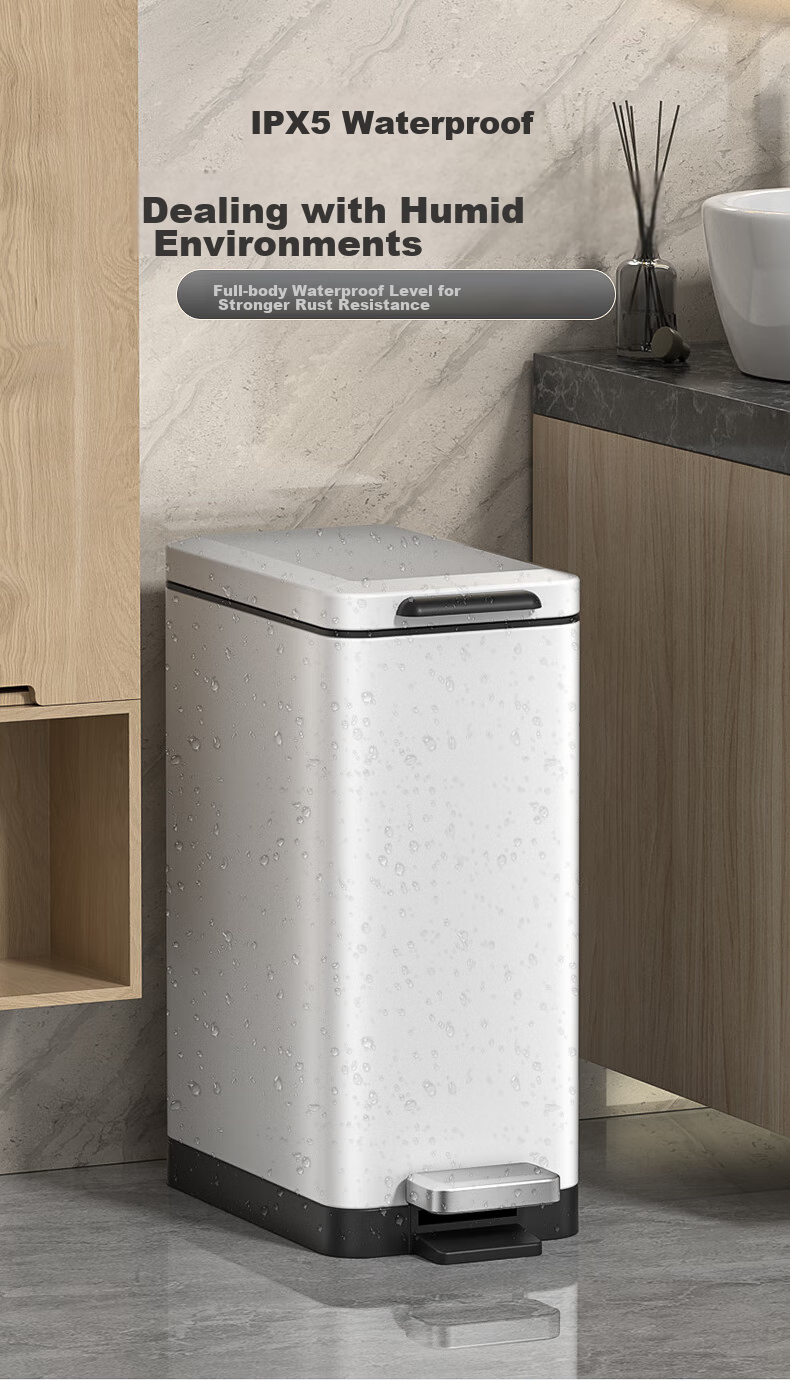 BOBO Stainless Steel Trash Can, 10L Titanium Gray, Narrow Gap Foot Pedal Toilet for Bathroom, Living Room And Kitchen, Model 8877 6