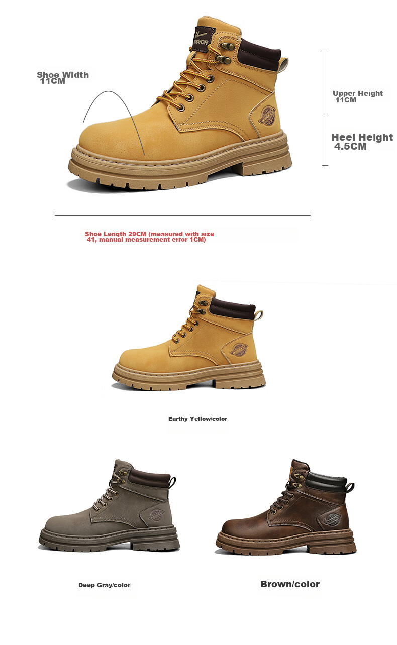 Huili (Warrior) Work Boots, Versatile Men's Shoes, Casual Martin Boots for Men, 1766-1, Khaki, Size 40 6