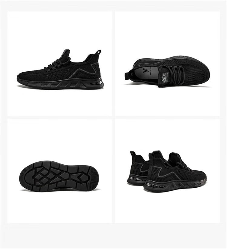 Yierkang Men's Shoes, Breathable Mesh Sports Casual Shoes, Thick-Soled Comfortable Versatile Flyknit Shoes, 96899W, Black, Size 40 11