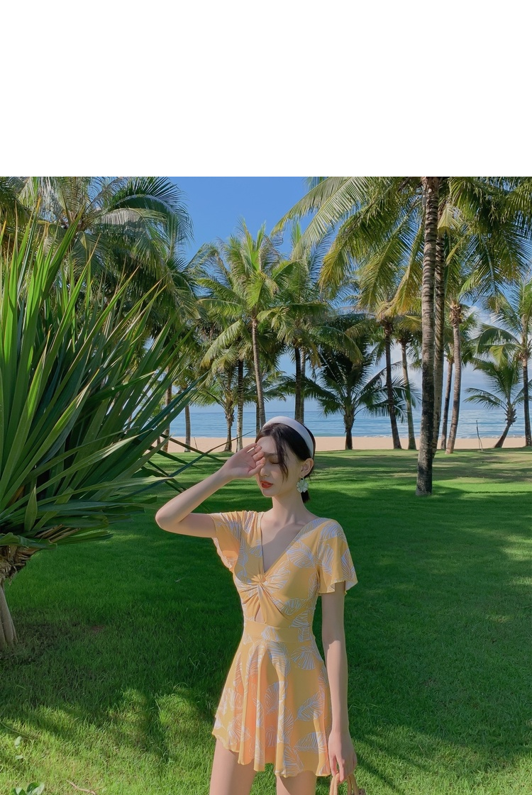 Yimeishan One-Piece Swimsuit for Girls, Plus Size, Slimming, 2026 New Style, Skirted Conservative Beach Vacation Swimwear, Hot Spring 5