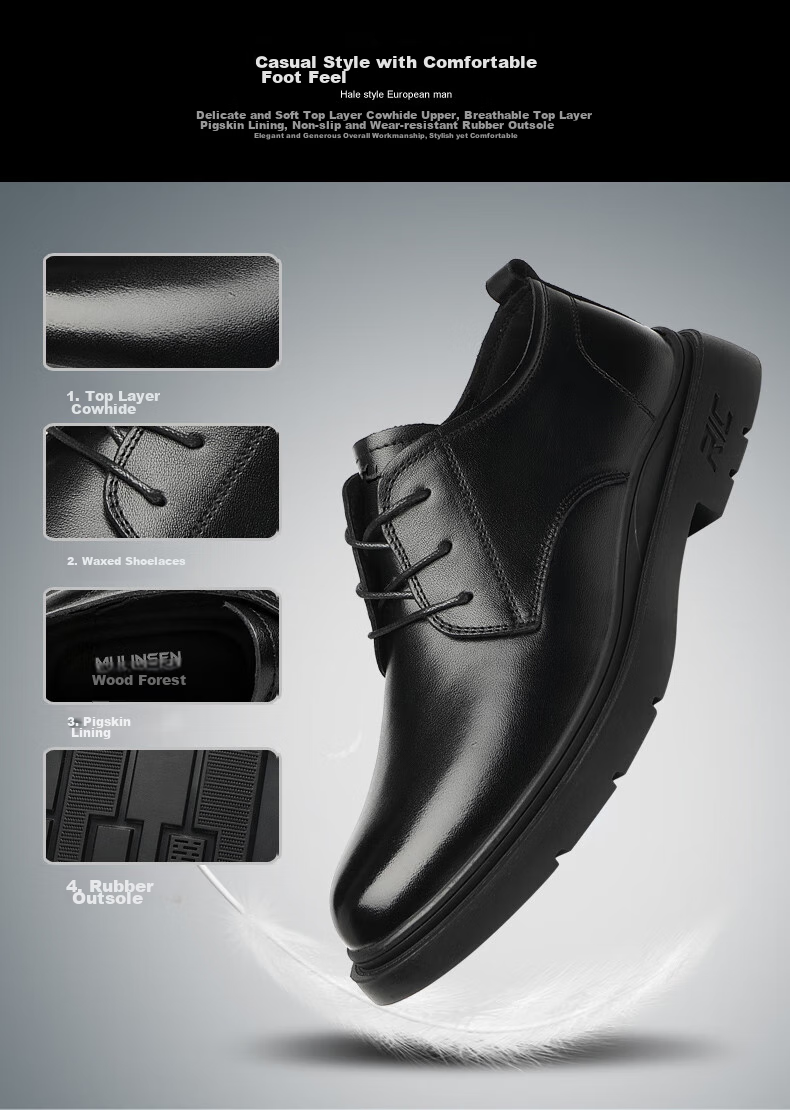 MULINSEN Men's Shoes, Top-Grain Leather, Formal Business Shoes, Breathable Soft-Soled Men's Leather Shoes, FP223220 8