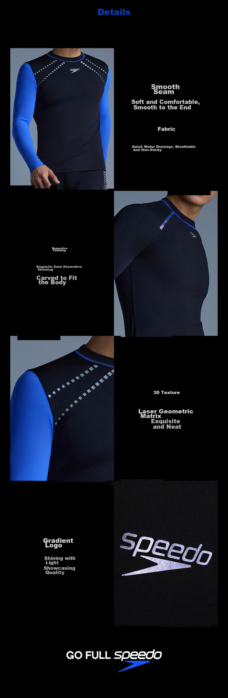 Speedo [Wang Shun's Choice], Electric Matrix Black Label Hero5.0 Shark Skin Long Sleeve Swimwear for Men, Racing Training, Size L 7