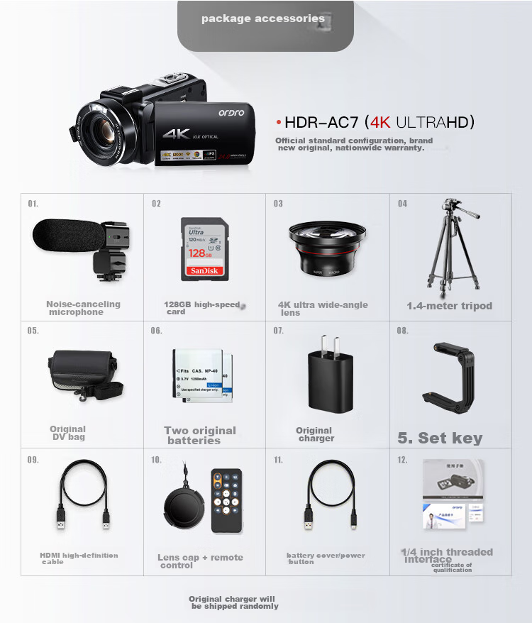 ORDRO AC7 4K HD Camera Professional Live Streaming Camera Digital DV Recorder, 10x Optical Zoom Vlog Short Video Home Travel Conference All-In Camera Recorder 6