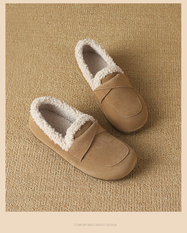 ZHR Bokeng Women's Shoes, 2025 Winter New Style, Fleece-Lined Loafers, Women's Flat Cotton Shoes, Maternity Shoes, EH116B, Khaki, Size 39 16
