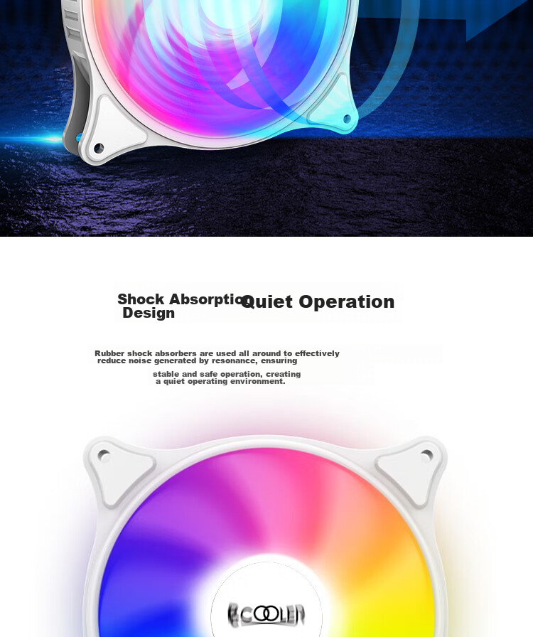 PCCOOLER Bright Moon White SRGB 12CM Case Fan (Colorful Lighting Effects/come-Back Bearing/vibration Reduction Foot Pad/serially Connectable Interface) 4