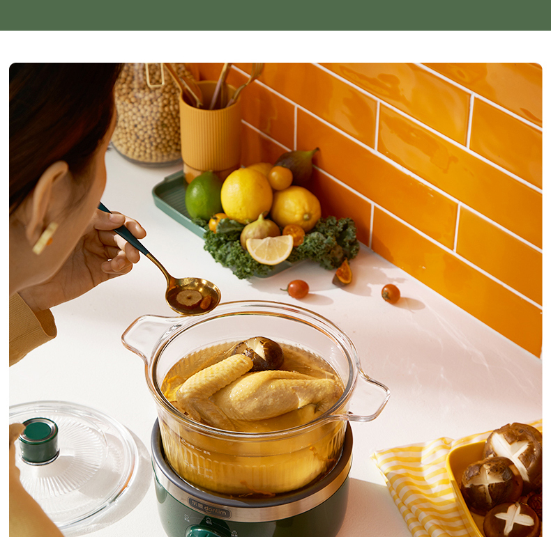 Donlim Electric Stew Pot, Soup And Bird's Nest Double Boiler, Health-Preserving Water Bath Cooker, BB Soup Pot, Small Glass Electric Stew Pot for Nourishment And Beauty, DL-9002 (Forest Green) 7