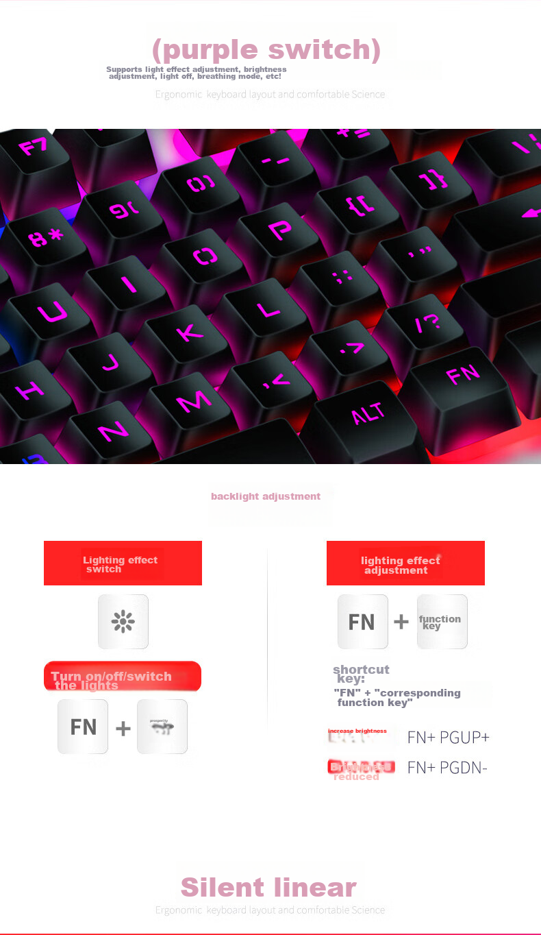 AULA T101 Mechanical Feel Keyboard And Mouse Set, Wired 104-Key Keyboard And Mouse Combo, Gaming And Office Computer Keyboard Mixed Light Eating Chicken Set, Metal Panel Silver White 10