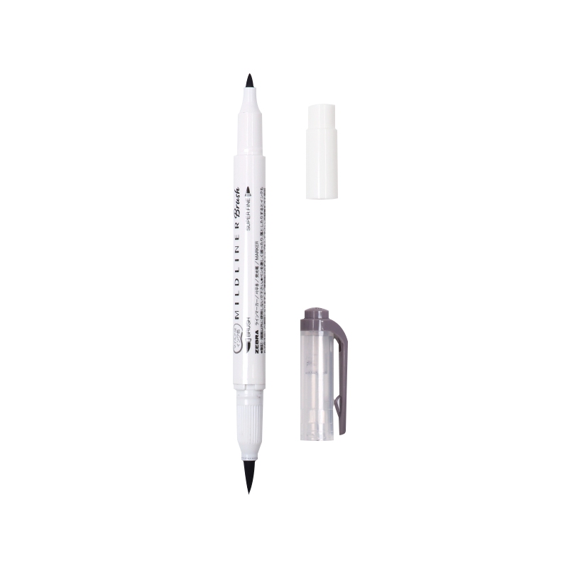 ZEBRA Dual-Tip Highlighter Pen, Rainbow Color Planner Pen, Student Emphasis Marking Pen, Brush Soft Color Series WFT8, Gentle Dark Gray
