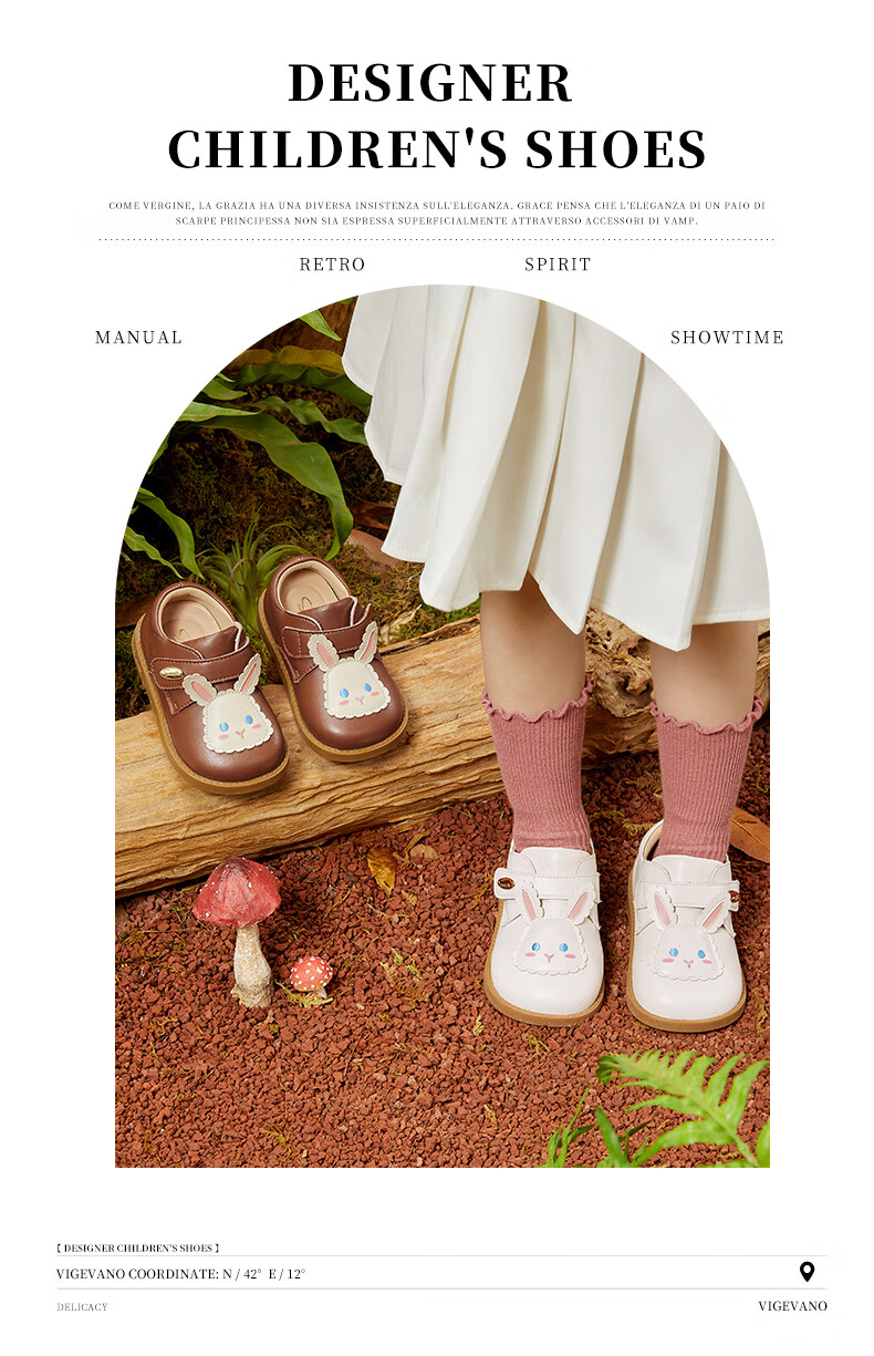 Snoffy Girls' Leather Shoes, Autumn Baby Walking Shoes, Princess Shoes, Cute Little Rabbit Soft-Soled Flats, Angola White, Size 24 1