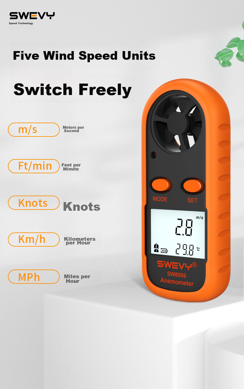Suwei Anemometer Measures Wind Speed, High-Precision Handheld Air Flow Meter SW6016 5