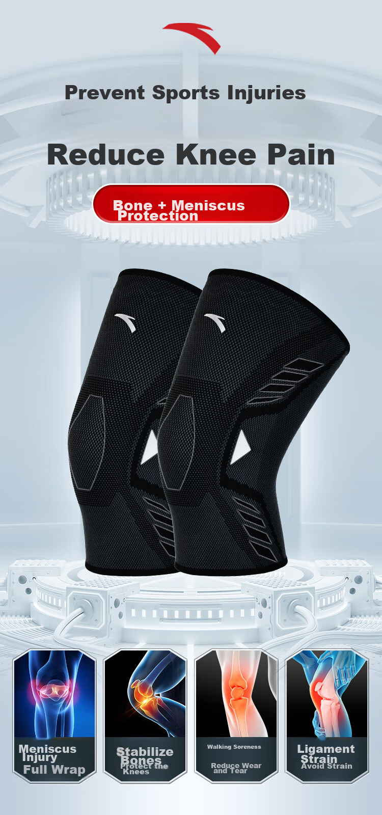 ANTA Sports Knee Brace, Warm Running Protection, Professional Anti-Meniscus Injury, Knee Joint Arthritis Guard, XL Size 1