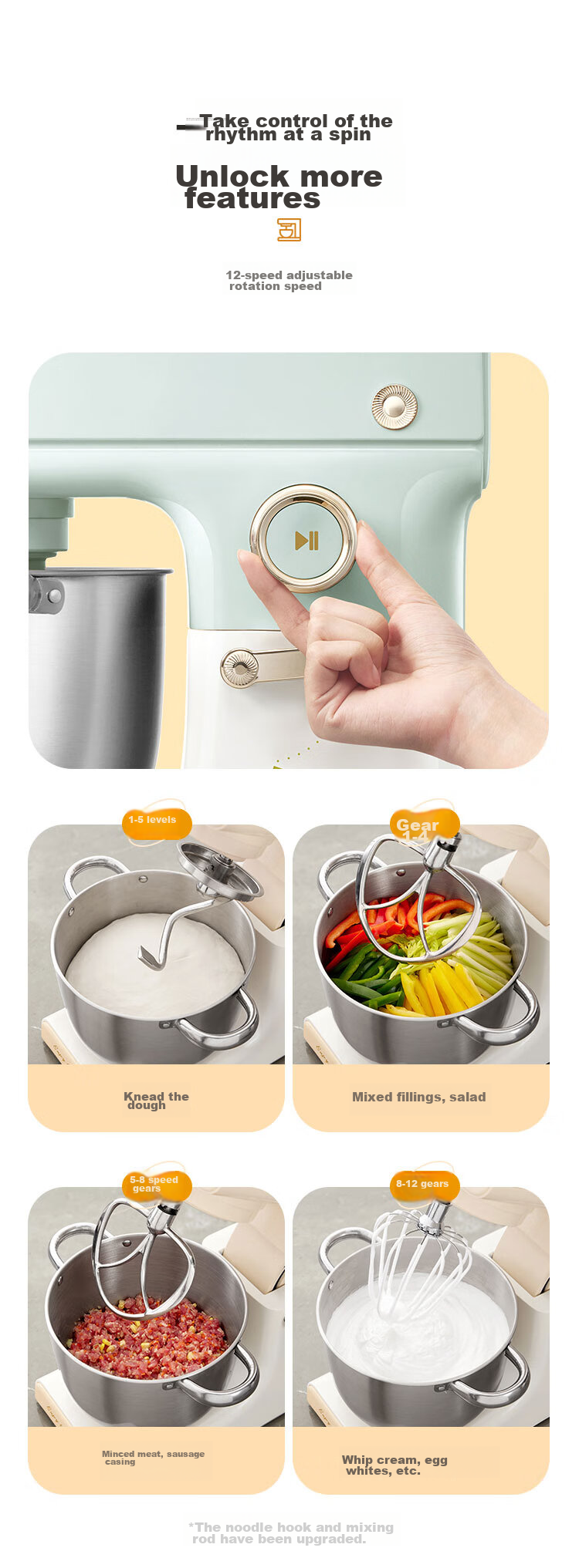 DAEWOO DY-CSJ05B White Household Small Fully Automatic Dough Mixer and Kneading Machine Chef Mixer Cooker 17