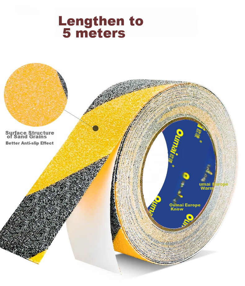 Oumai Frosted Non-Slip Tape PVC Safety Warning Anti-Slip Tape Stair Floor Sticker Step Anti-Slip Strip Floor Tile Anti-Slip Frosted Tape 5cm*5m Black And Yellow 1 Roll 4