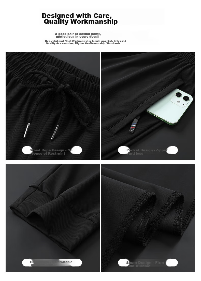 JEEP SPIRIT Men's Casual Pants, Summer Sports Trousers, Ice Silk Quick-Dry Versatile Loose Outdoor Pants, Black Straight Leg, 2XL 8